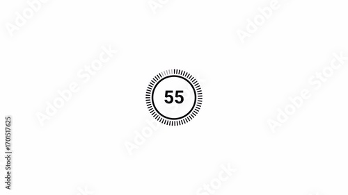 One minute countdown animation with transparent background, countdown timer from 60 seconds to 0 seconds, One minute countdown timer with alpha channel in 4k.	