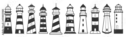 black and white lighthouses with unique designs maritime