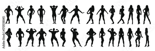 Black Silhouettes of Female Bodybuilders vector