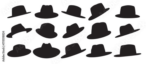 fedora hats silhouette white background vector