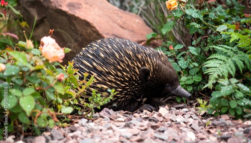 Echidna in garden setting
