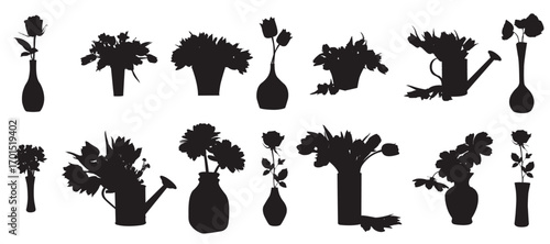 flower vase silhouette set vector illustration