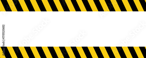Warning tape with yellow and black diagonal stripes. Warn stop seamless line. Yellow and black caution tape border eps 10