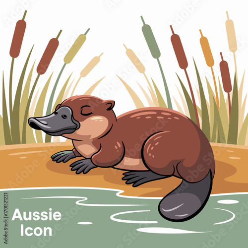 Cute Platypus Sleeping by Riverbank Illustration