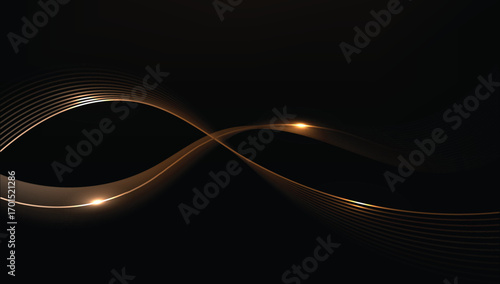 An abstract background featuring elegant, flowing golden wave lines on a black canvas.For luxury branding, VIP invitations, award certificates, or elegant presentations.