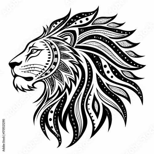 A majestic lion head tribal motif