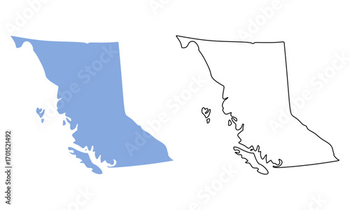 British Columbia map Canada province region vector illustration. Map with detailed outlines and blue silhouettes
