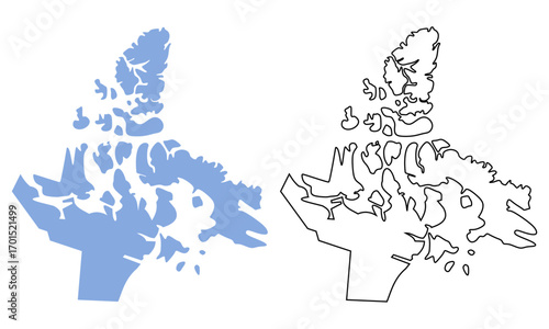 Nunavut map Canada province region vector illustration. Map with detailed outlines and blue silhouettes