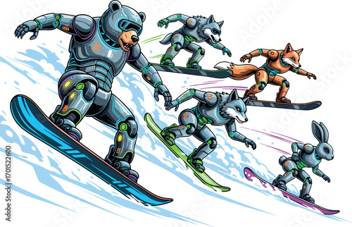 Animal Snowboard Race - Futuristic Winter Sports Team.