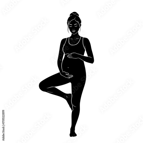 pregnant mother in yoga pose with calm expression