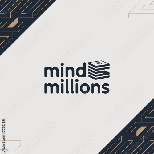 Modern professional logo design mind millions stacked coins financial success and wealth symbolism corporate identity branding vector