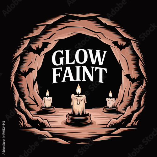 Mysterious cave entrance illuminated by faint candlelight emitting a soft ethereal glow vector