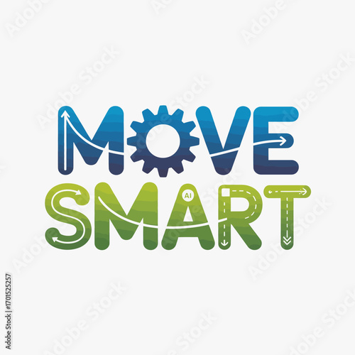 Modern move smart logo concept with gear icon combining technology innovation and intelligent automation in business solutions vector