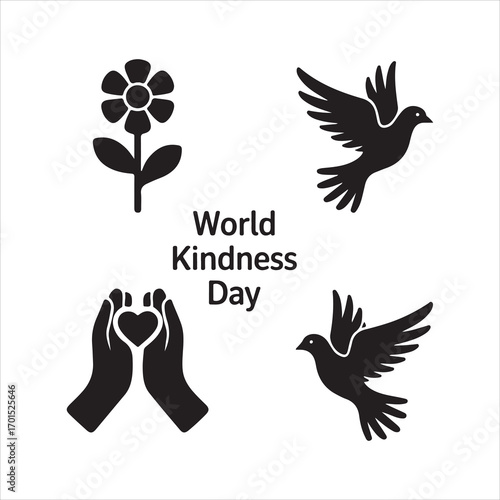world kindness vector art ico pack silhouette icon set bandle banner black and white backgrount