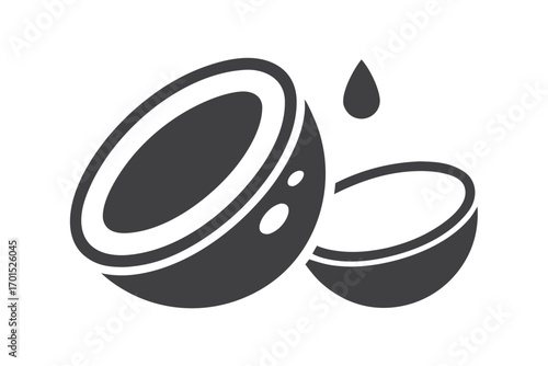 Coconut Halves on White Background, Tropical Fruit Icon, Minimal Design