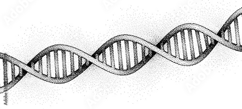 Digital stipple art with abstract Dna, spray-like grain. Vectorized monochrome texture over white background.
