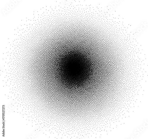 Digital stipple art with abstract, spray-like grain. Vectorized monochrome texture over white background.
