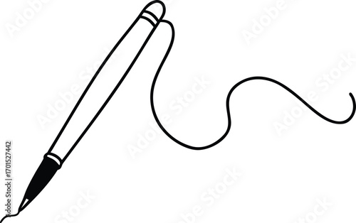 Black vector illustration of a sharp fishing hook with a thread on a white background