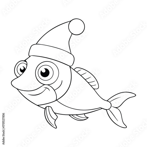 A cheerful Christmas fish wearing a Santa red hat, ready to bring underwater holiday joy. Fun and festive coloring page for kids and adults to enjoy the season.
