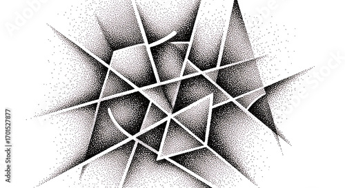 Digital stipple art with abstract, spray-like grain. Vectorized monochrome texture over white background.