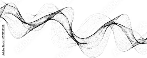 Abstract stipple wave flow in light grain texture and digital spray. Gradation of particles in monochrome background. Vector.