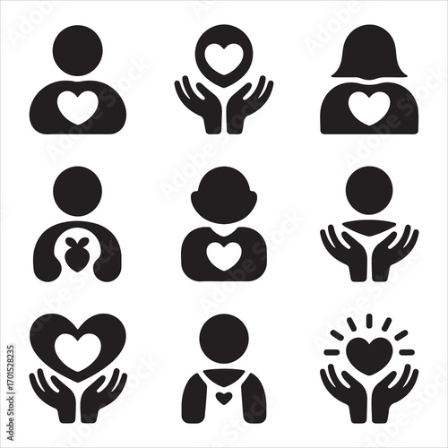 world kindness vector art ico pack silhouette icon set bandle banner black and white backgrount