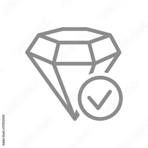 Diamond with tick checkmark line icon. Diamond verification, approval, certification, or successful selection symbol. Vector illustration