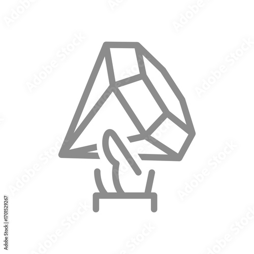 A hand holding a diamond line icon. Trust, premium care, or offered value symbol. Vector illustration