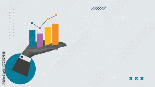 hand holding business increases in the financial graph arrow, with copy space