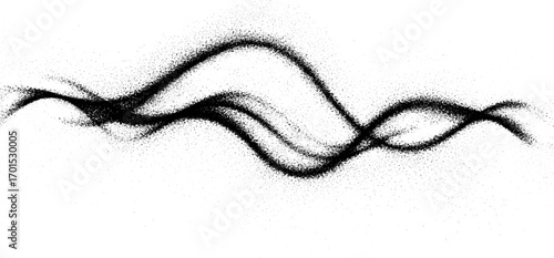 Abstract stipple wave flow in light grain texture and digital spray. Gradation of particles in monochrome background. Vector.