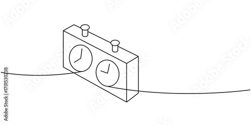 Minimalist chess clock line art, elegant black outline for strategy illustrations, tournament visuals, and coloring pages