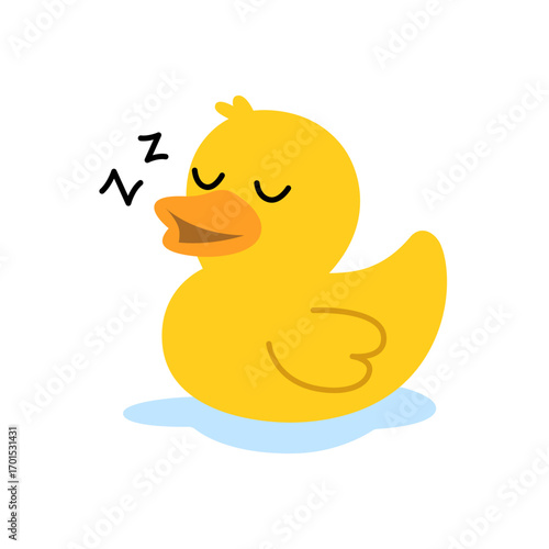 Sleeping yellow rubber duck. Cute bath toy vector for children prints, playful decor, and clipart sets.
