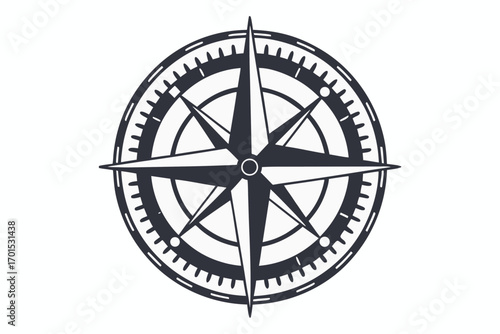 Compass Rose Icon, Nautical Navigation Symbol on White Background Isolated