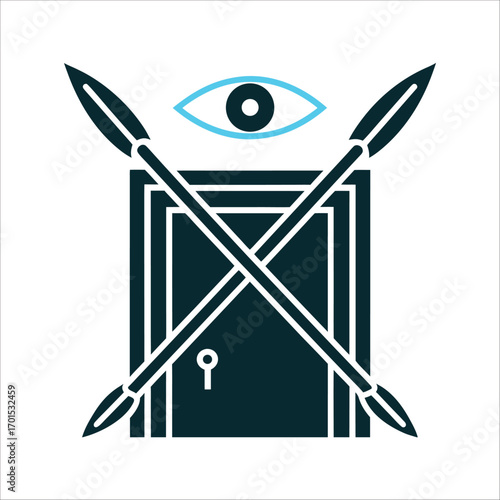 Symbolic Doorway Guarded by Spears and Eye Spirit Trapping Ukuvala Umnyango Crossed spears over a doorway shadowed by a guarding eye