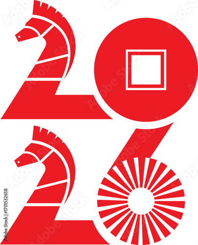 2026, year of Horse, line art , outline , simple linear
