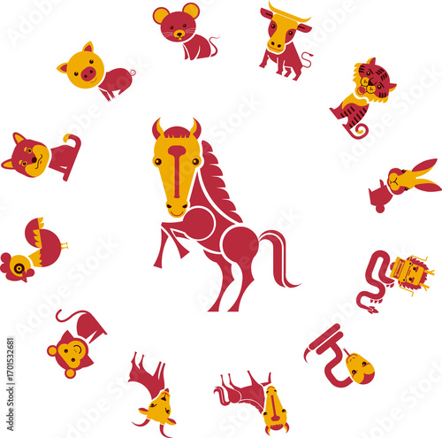 2026, year of Horse, line art , outline , simple linear