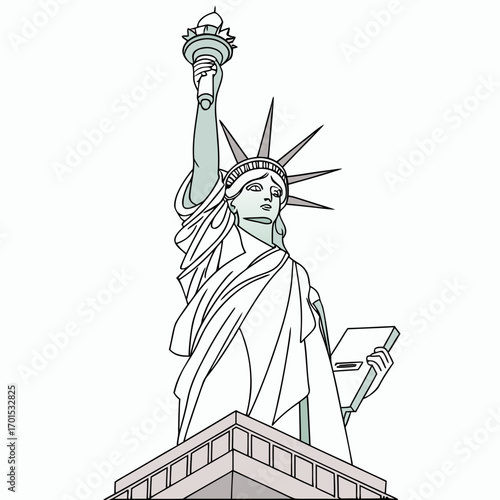 Illustration of the statue of liberty, a symbol of freedom and democracy, with its iconic torch and crown, representing american ideals and heritage, vector art