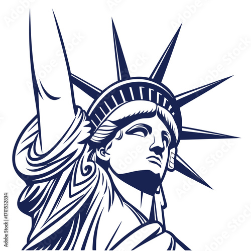 Vector art of statue of liberty head with spikes a symbol of freedom and democracy vector illustration of the iconic american landmark in a minimalist style