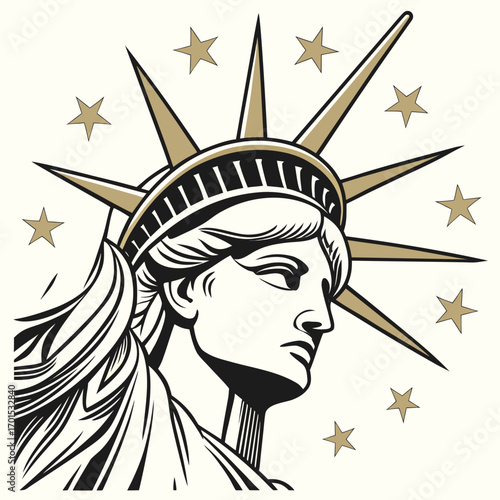 Illustration of the statue of liberty, a symbol of freedom and democracy, with its iconic torch and crown, representing american ideals and heritage, vector art