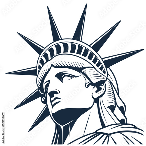 Vector art of closeup illustration of the statue of libertys head, a symbol of freedom and democracy, evoking a sense of national pride and hope, with its iconic crown and determined expression