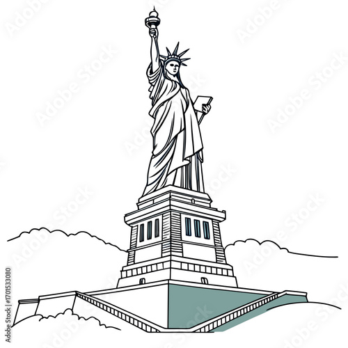 Vector art of statue of liberty line art illustration, a symbol of freedom and democracy, representing new york city and american culture and history
