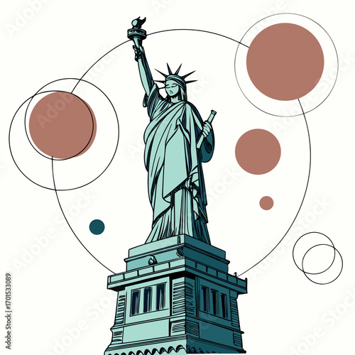 Vector art of statue of liberty illustration with geometric shapes, a symbol of freedom and democracy, representing new york city and american culture and history