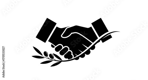 Symbol of Agreement Handshake with Olive Branch - Representing Partnership and Peace