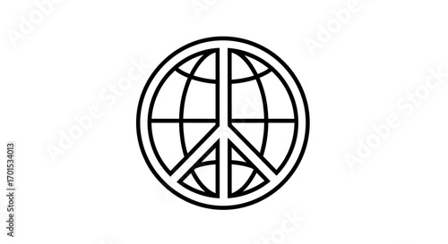 A graphic representation of a universal peace symbol merged with a globe outline, embodying global solidarity, international harmony, and the profound aspiration for a tranquil, interconnected world