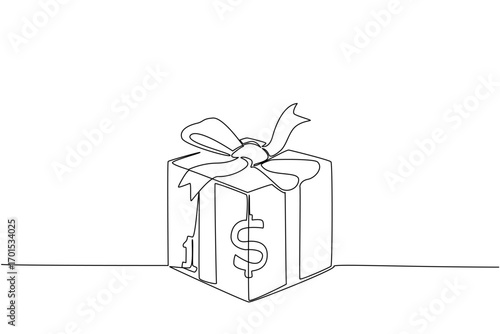 Single one line drawing paper dollar bills made into cubes and tied into ribbons. Charity in a unique way. Donation. Donate a Wages of Day To Charity Day. Continuous line design graphic illustration
