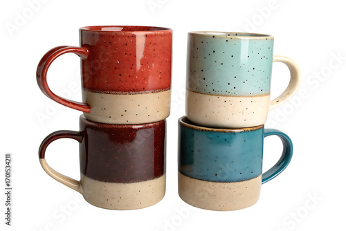 Stacked Ceramic Mugs, isolated on transparent background