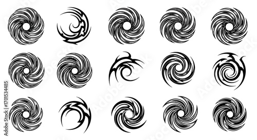 Collection of swirling vortex and tribal tattoo designs for artistic expression and decoration