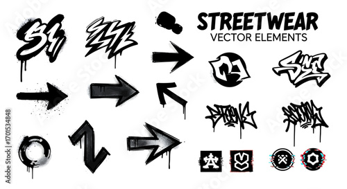 Street Style Elements Graffiti Arrows and Lettering Designs Set