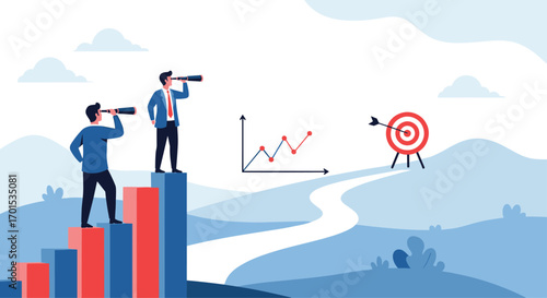 Business professionals achieve goals through strategic planning and vision
