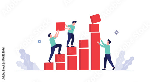 Teamwork building blocks for financial growth and business success strategy